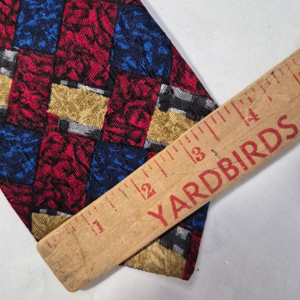 Ermenegildo Zegna Tie Mens Red Blue Geometric Abstract Silk Necktie Italy Office - Picture 7 of 9